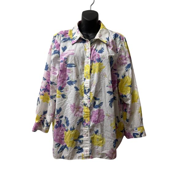 Talbots 2X Ladies Floral LS Button Up Lightweight Shirt - Picture 1 of 4